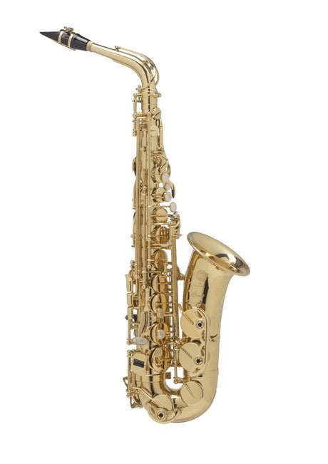 Premier Alto Saxophone Kenya — full body gold lacquer Eb student sax with mouthpiece, white background
