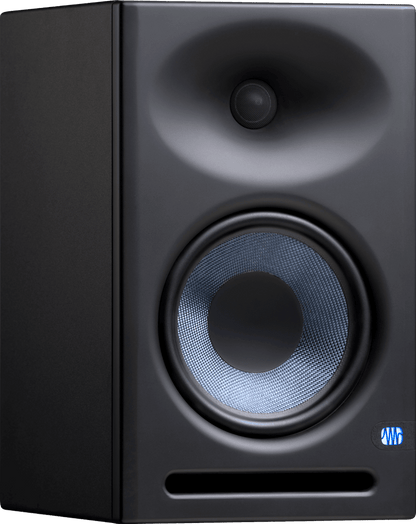PreSonus Eris E8 XT studio monitor side profile showing cabinet depth and front-firing bass port