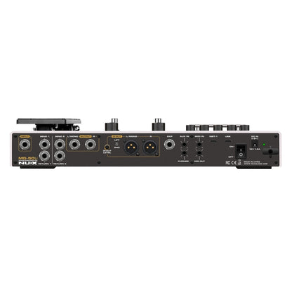 NUX MG-50Li guitar multi-effects processor Kenya black variant 3-quarter front-left view with colour touchscreen active`