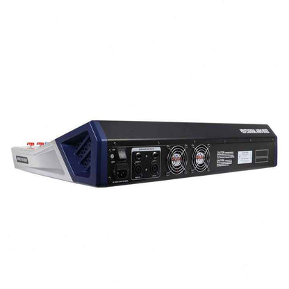 Promixer KV160 16 channel mixer Kenya rear panel with power input, speaker output terminals, and dual cooling fans
