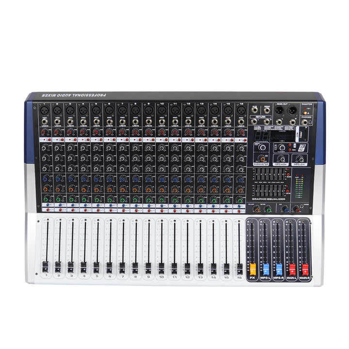 Promixer KV160 16 channel mixer Kenya top-down front panel view showing 16 XLR inputs, 3-band EQ, and graphic equalizer