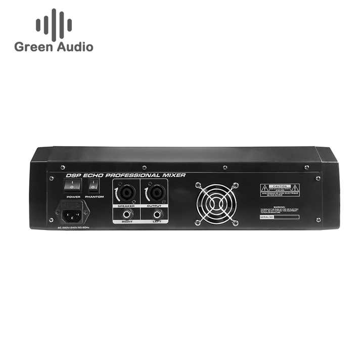 Promixer KV8 powered mixer Kenya rear panel with Speakon speaker outputs phantom power switch and cooling fan`