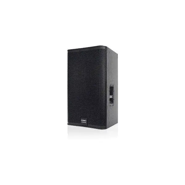 QSC E115 passive speaker Kenya — 3/4 side-angle view showing side handle, grille and cabinet depth