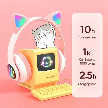 Cat ear wireless headphones Kenya STN-28 product detail view showing foldable hinge and LED ear design