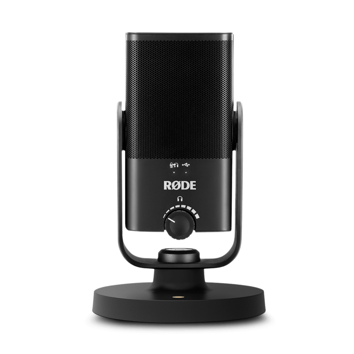 RØDE NT-USB Mini microphone front view on desk stand