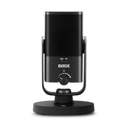 RØDE NT-USB Mini microphone front view on desk stand