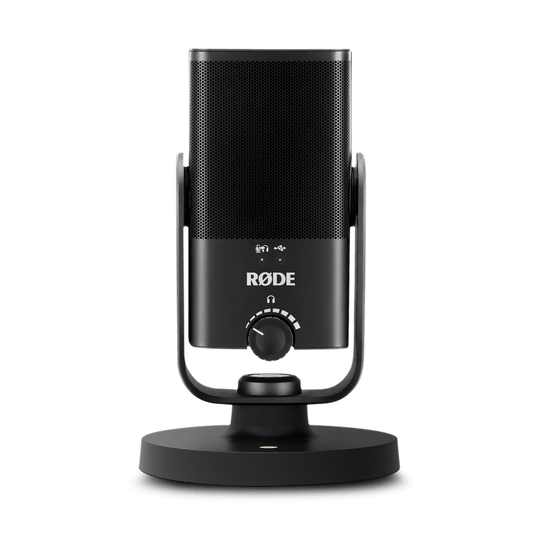 RØDE NT-USB Mini microphone front view on desk stand