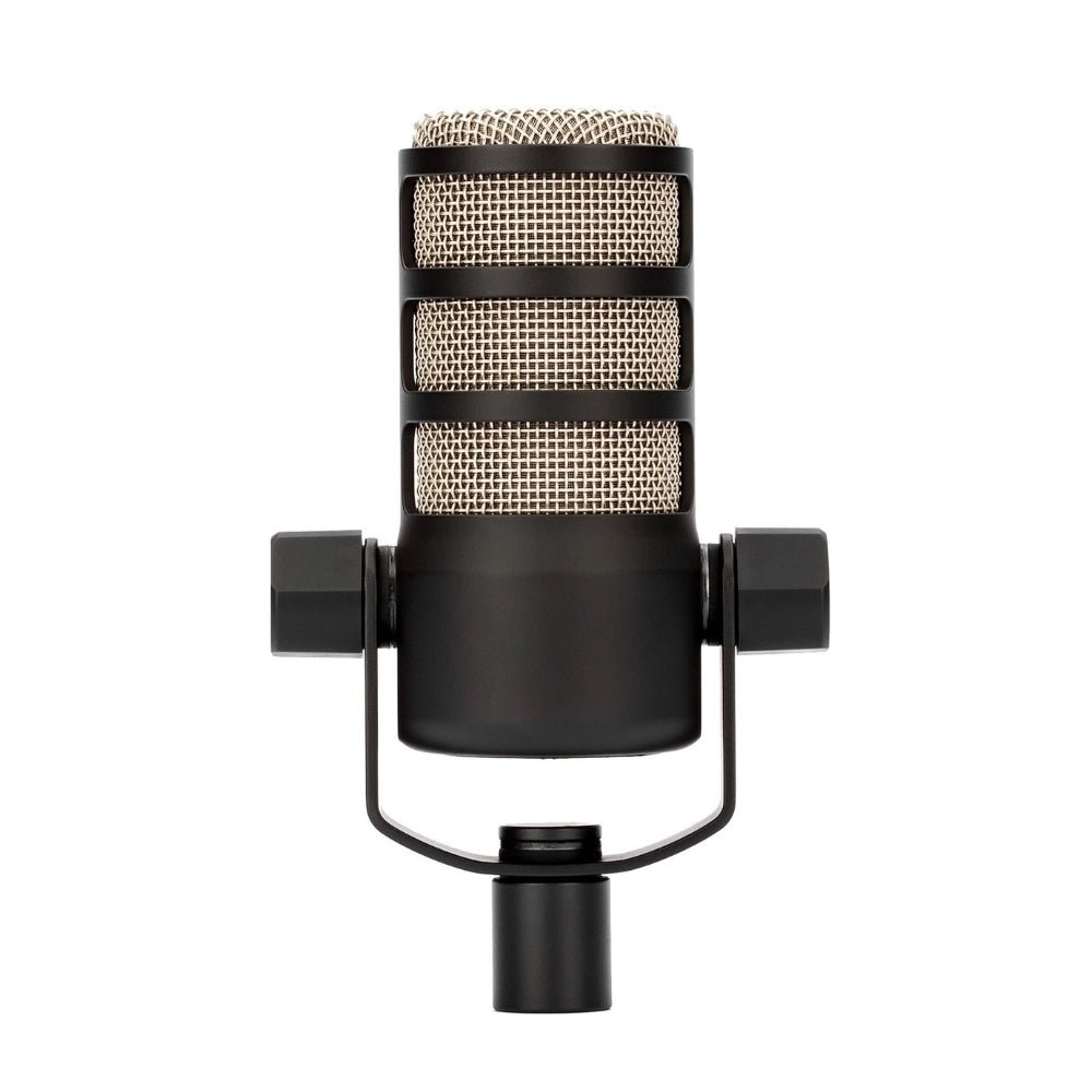 Rode PodMic Kenya front-facing view showing triple-layer mesh grille and yoke mount on white background