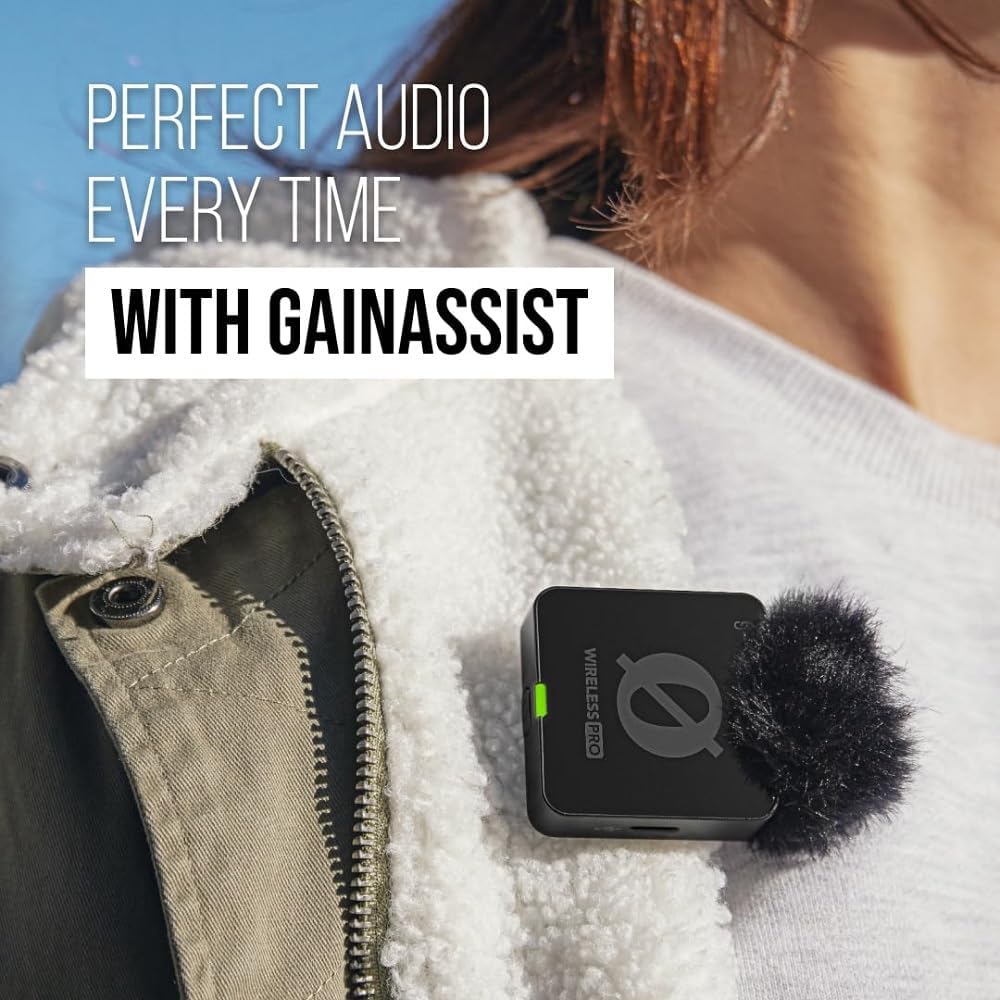 Content creator using Rode Wireless PRO Microphone for video recording