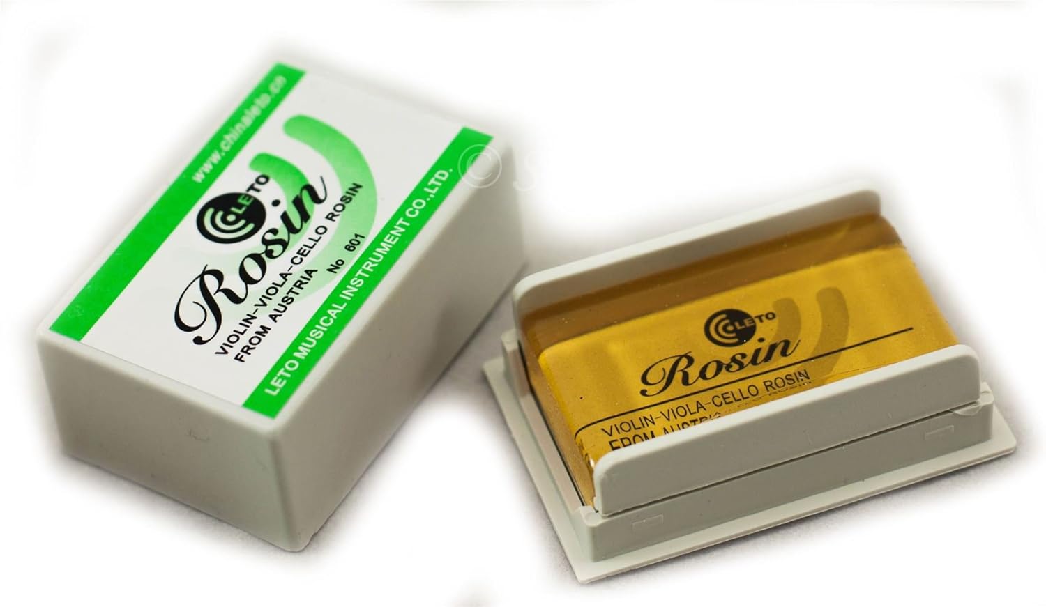 Rosin No.601 low-dust violin viola cello rosin in protective case, transparent amber block, Kenya