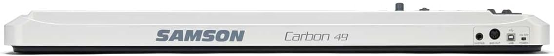 Samson Carbon 49 USB MIDI keyboard rear panel, USB port, MIDI Out, sustain pedal input