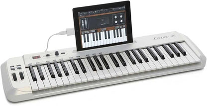 Samson Carbon 49 USB MIDI keyboard top panel, data encoder, volume slider, LED display