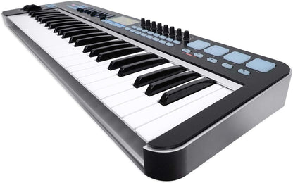 Graphite 49 Kenya right-side perspective view showing full 49-key layout, knobs, velocity pads, and slim chassis