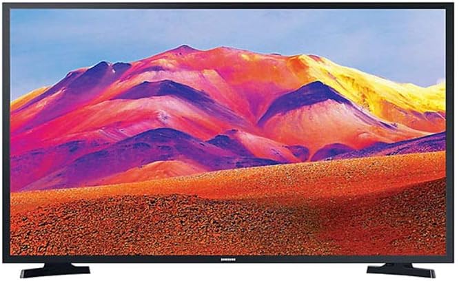 Samsung 43T5300 Kenya 43-inch Full HD Smart TV straight-on front view, slim black bezel, colorful mountain display