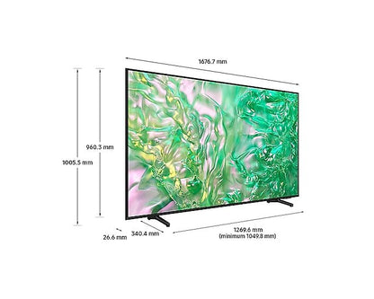Samsung 75DU8000 Kenya — dimension diagram showing width 1676.7mm, height 1005.5mm, depth 26.6mm with stand