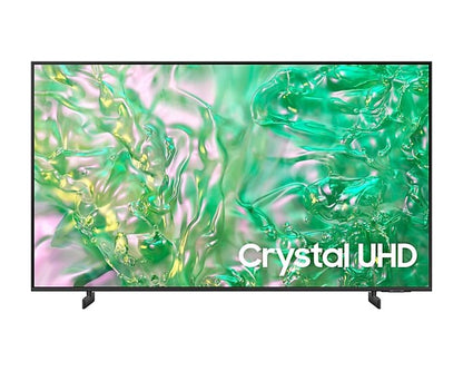 Samsung 75DU8000 Kenya — straight-on front view with Crystal UHD branding on screen and slim black frame