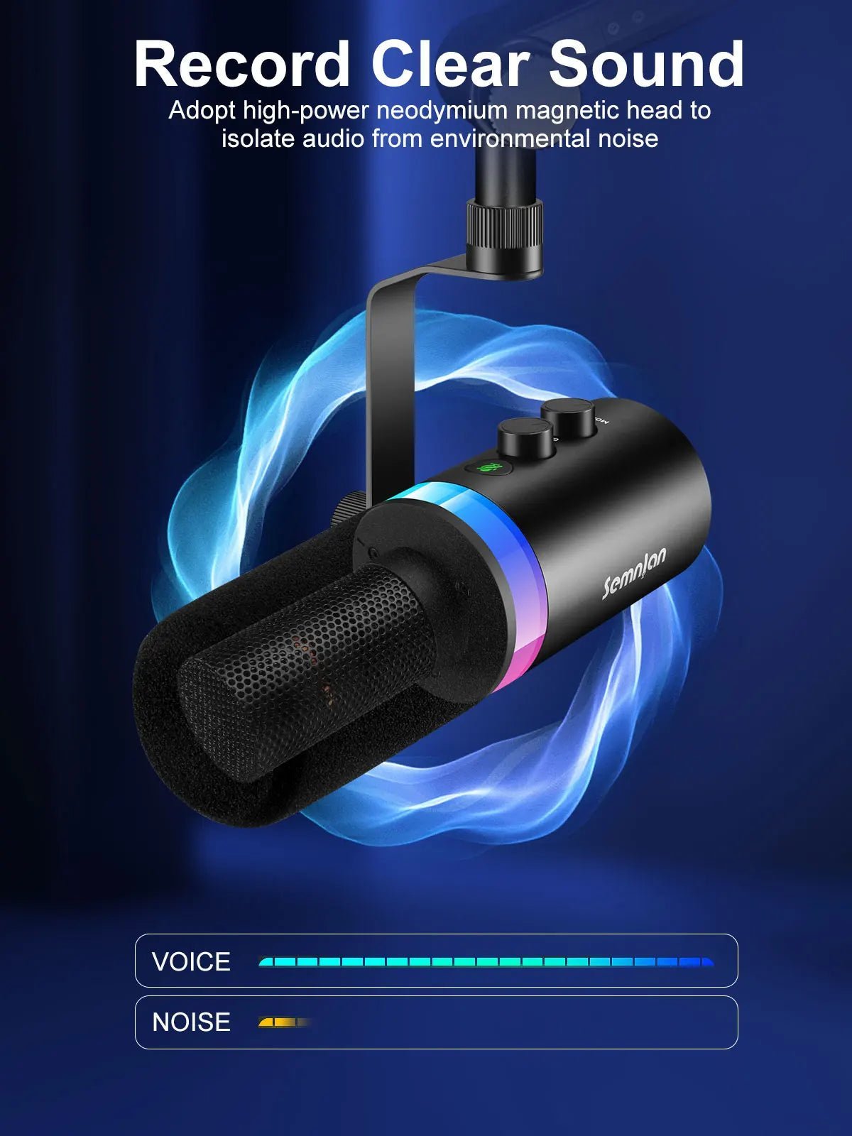 SEMNLAN Metal-LM20 Dynamic Microphone with Touch-Mute & Headphone Jack