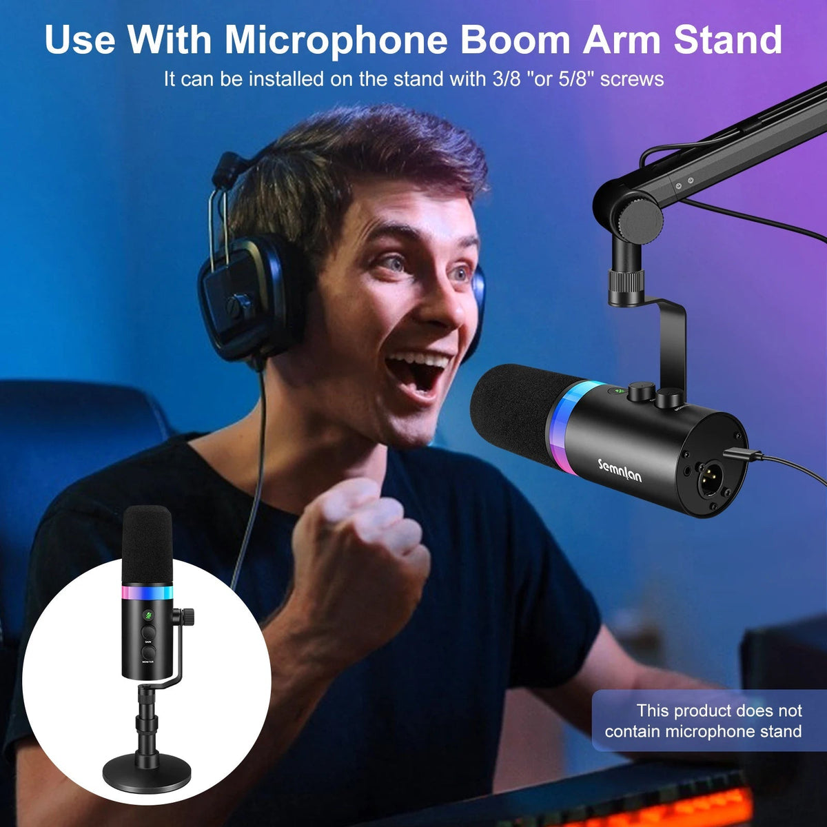 SEMNLAN Metal-LM20 Dynamic Microphone with Touch-Mute & Headphone Jack