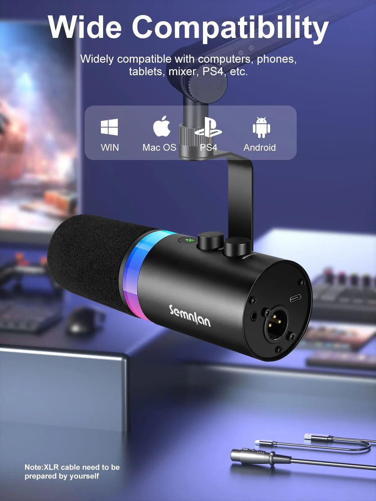 SEMNLAN Metal-LM20 Dynamic Microphone with Touch-Mute & Headphone Jack