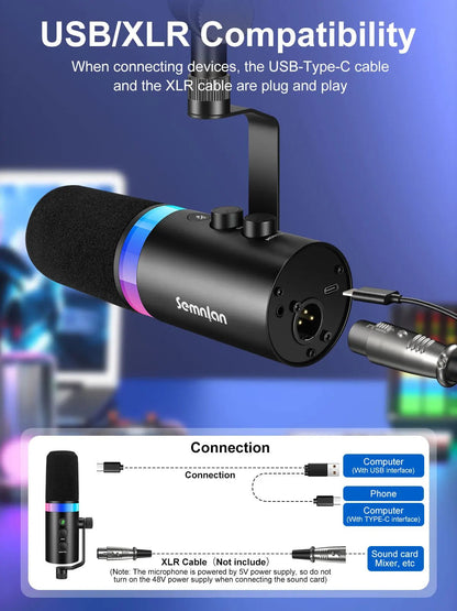 SEMNLAN Metal-LM20 Dynamic Microphone with Touch-Mute & Headphone Jack