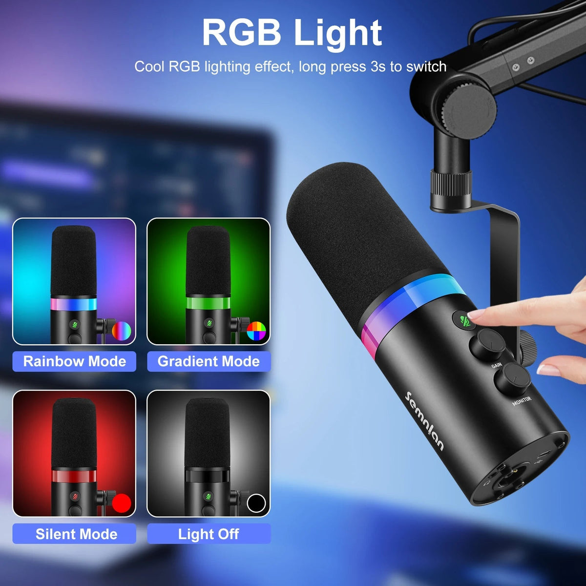 SEMNLAN Metal-LM20 Dynamic Microphone with Touch-Mute & Headphone Jack