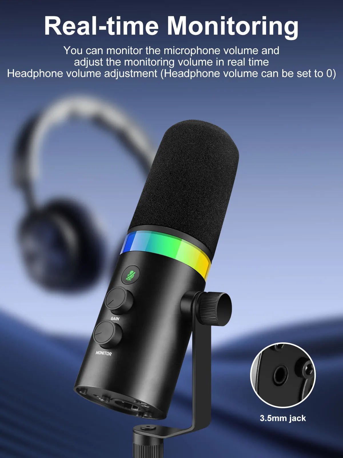 SEMNLAN Metal-LM20 Dynamic Microphone with Touch-Mute & Headphone Jack