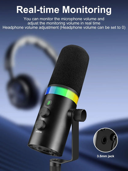 SEMNLAN Metal-LM20 Dynamic Microphone with Touch-Mute & Headphone Jack