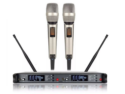 Sennheiser SKM 9000 wireless microphone Kenya — dual handheld transmitters with dual-channel UHF rack receiver, front view