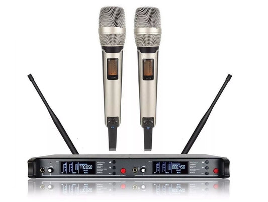 Sennheiser SKM 9000 wireless microphone Kenya — dual handheld transmitters with dual-channel UHF rack receiver, front view