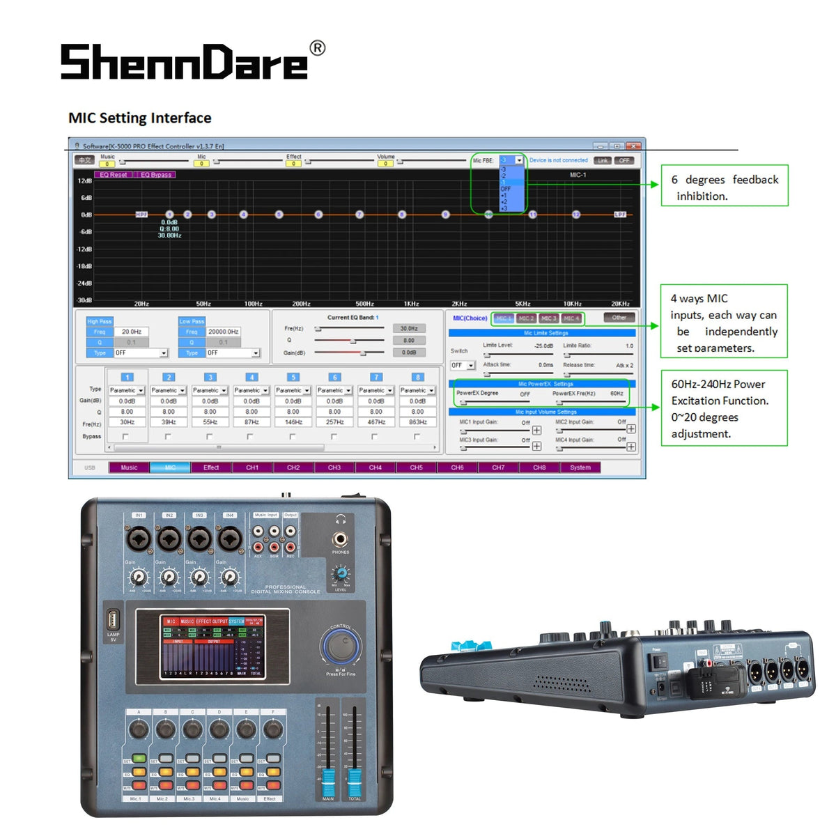 ShennDare MD2006 Screen-Touch Digital Mixer – 6 Channels Professional DJ Controller Audio Mixing Console with WIFI/USB - ZAMAR AUDIO SOLUTIONS