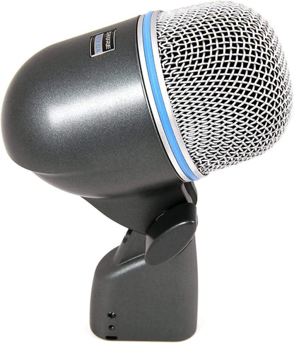 Shure Beta 52A kick drum mic Kenya — 3/4 front view on integrated stand mount, blue accent ring visible