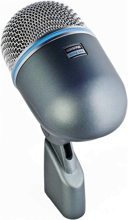 Shure Beta 52A kick drum mic Kenya — angled top view showing SHURE BETA 52A badge and mesh grille detail