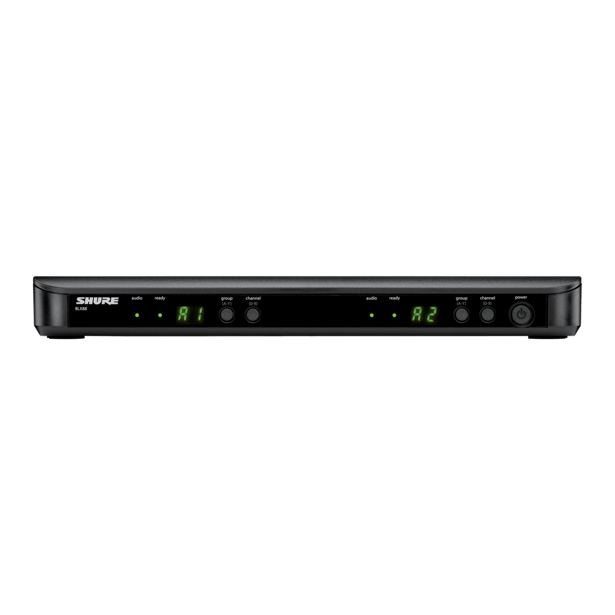 Shure BLX288/PG58 Kenya — BLX88 dual receiver front panel showing A1 and A2 channel displays`