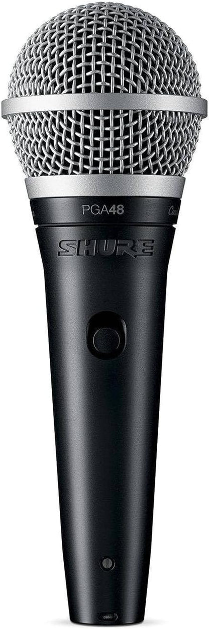 Shure PGA48 Kenya dynamic vocal microphone straight-on front view, full body with PGA48 branding visible