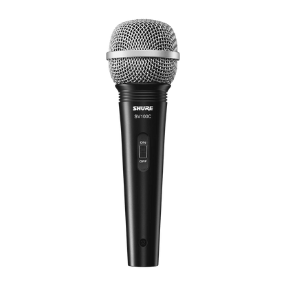 Shure SV100 microphone Kenya — full-length front view on white background with on/off switch visible