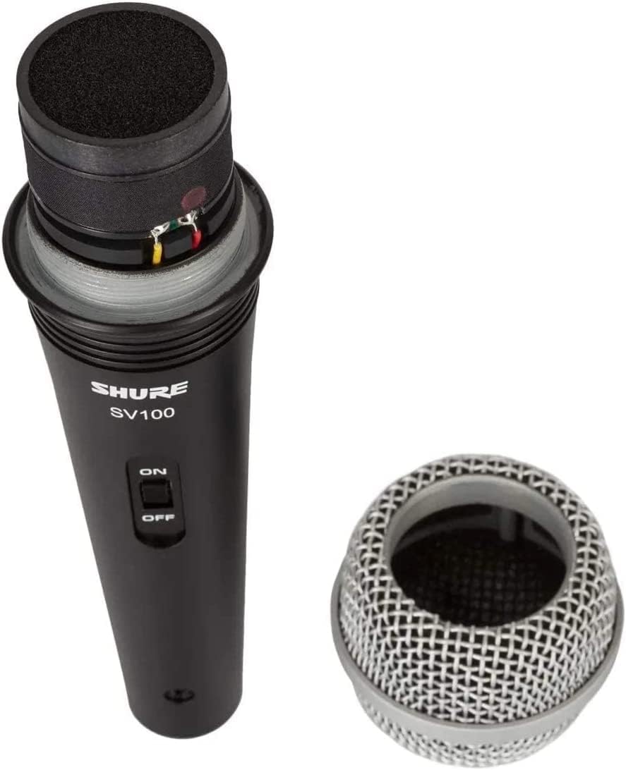 Shure SV100 microphone Kenya — body with grille detached, showing internal capsule and wiring detail