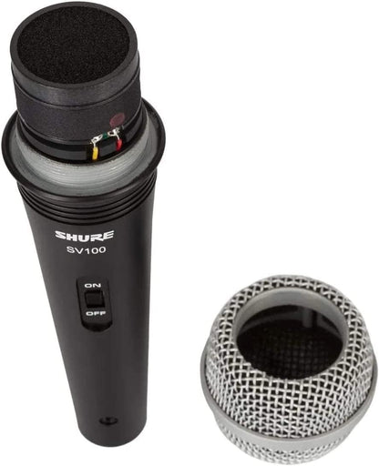 Shure SV100 microphone Kenya — body with grille detached, showing internal capsule and wiring detail