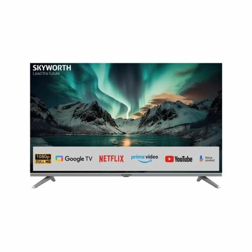 Skyworth 43 inch Google TV Kenya front view showing frameless design with Google TV Netflix YouTube logos on screen