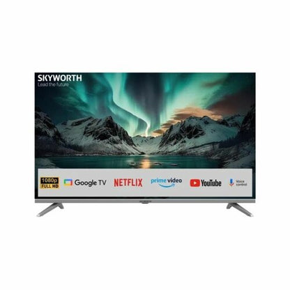 Skyworth 43 inch Google TV Kenya front view showing frameless design with Google TV Netflix YouTube logos on screen