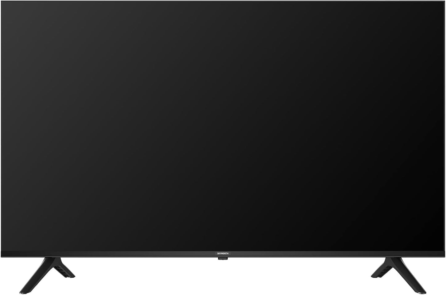 Skyworth 50 inch TV Kenya front view with slim black bezel and V-shaped stand on white background