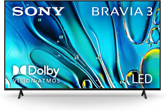 Sony BRAVIA 3 55 inch Kenya front view, LED panel displaying Dolby Vision Atmos branding on vivid blue abstract screen`