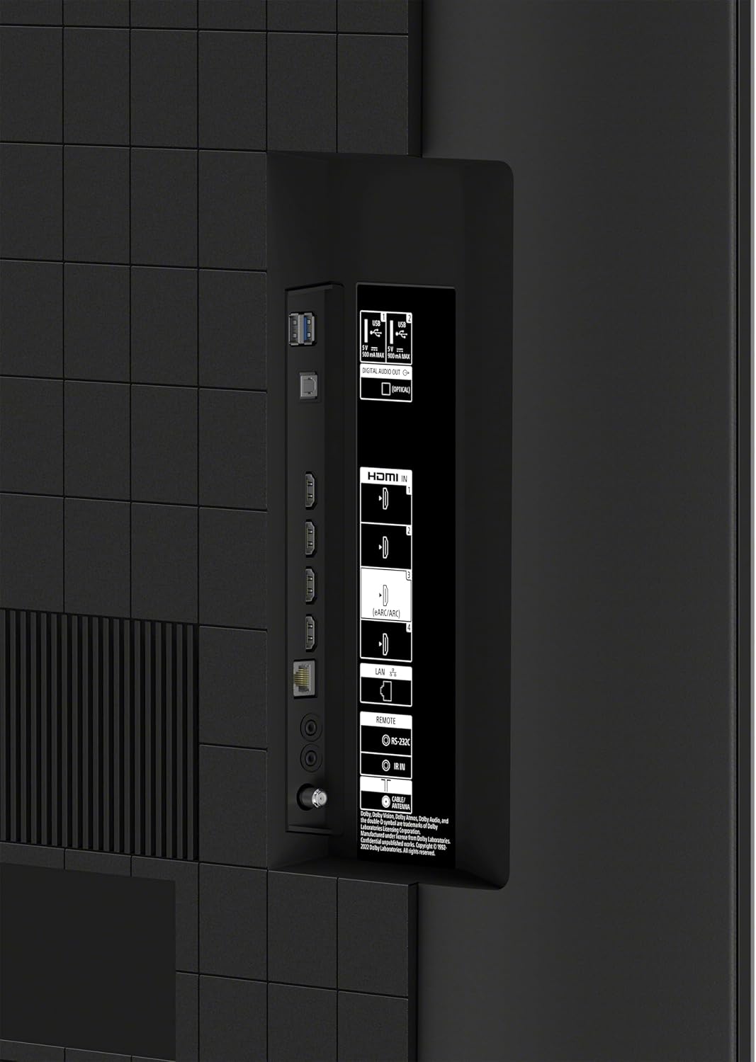 Sony BRAVIA 3 55 inch Kenya rear connectivity panel showing HDMI, USB, optical, LAN and antenna ports