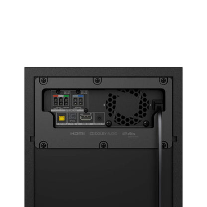 Sony HT-S500RF Kenya rear panel close-up showing HDMI ARC, Optical, Analog IN, speaker terminals, and Dolby Audio logo