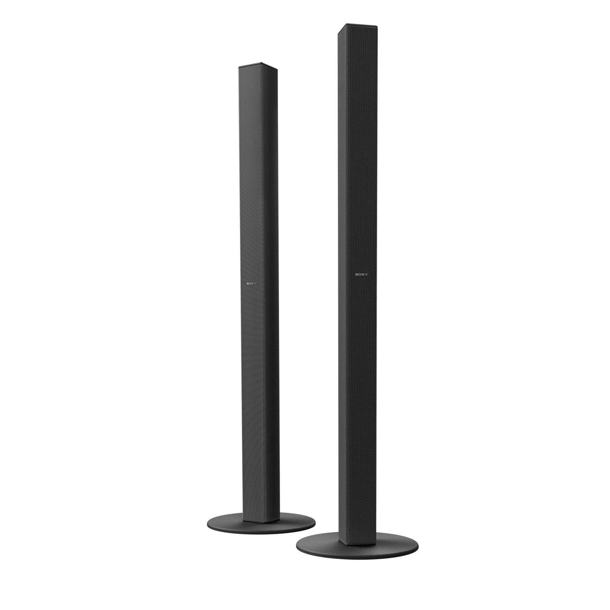 HT-S700RF home theatre Kenya — close-up of two slim black tallboy floor-standing speakers with round bases