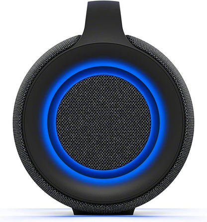 Sony SRS-XG500 Kenya front end close-up showing circular woofer grille with blue ambient lighting ring
