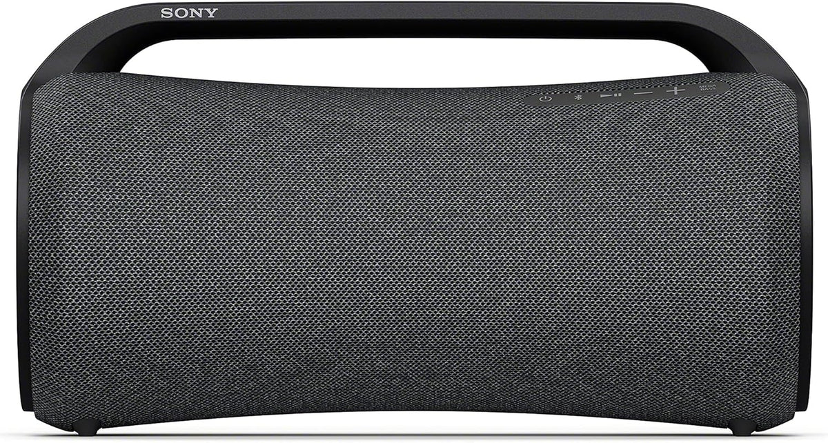 Sony SRS-XG500 Kenya straight-on front view showing full fabric grille, Sony branding and top controls