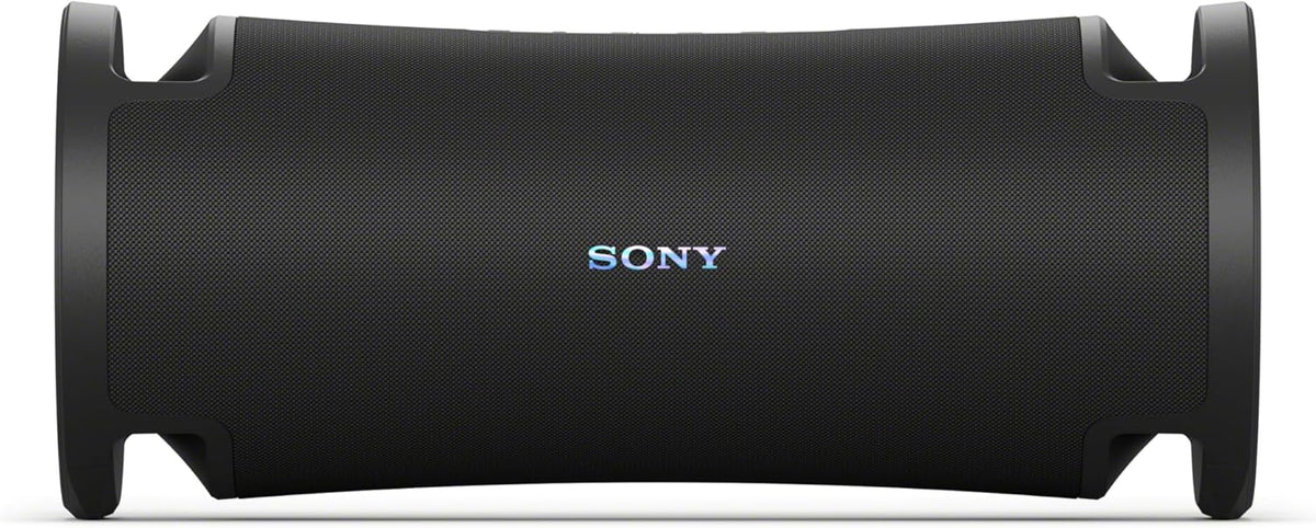 Sony ULT Field 7 Kenya straight-on front view showing full cylindrical body, fabric grille and four carry handles