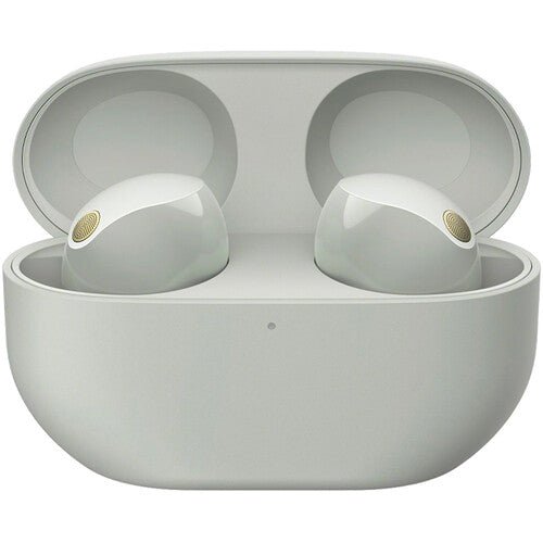 Sony WF-1000XM5 earbuds Kenya, open charging case with both white earbuds seated inside