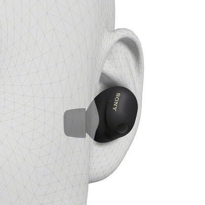 Sony WF-1000XM6 Kenya black earbud worn in a person’s ear