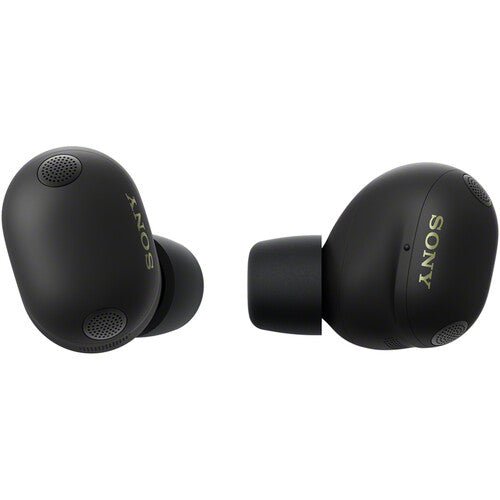 Sony WF-1000XM6 Kenya pair of black earbuds showing outer and side views